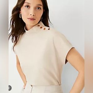 Ann Taylor Shoulder Button Mock Neck Top in Pearl Blush - Size S